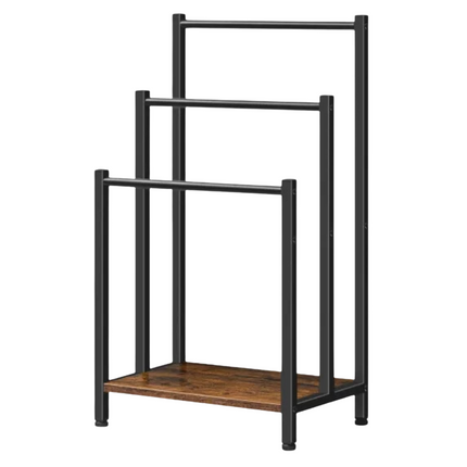 Cheqo® Handdoekrek - Handdoekhouder Voor Badkamer en Keuken - Vrijstaand - 3 Niveaus - 43x28x81 cm - Metaal en MDF - Mat Zwart