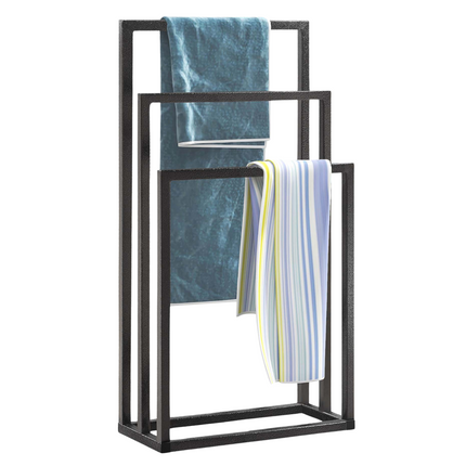 Cheqo® Handdoekrek - Handdoekhouder - Voor Badkamer en Keuken - Vrijstaand - 3 Armen - Badkamer - Metaal - Zwart - 44x21x86 cm