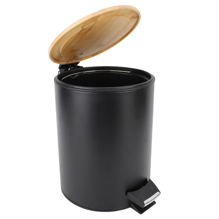 Cheqo® Luxe Prullenbak - Pedaalemmer - Afvalbak - 3 Liter - Bamboe Deksel - Mat Zwart