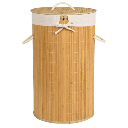 Cheqo® Wasmand - Bamboe - Ronde Wasmand 48 Liter - Met Deksel en Draaghengsels