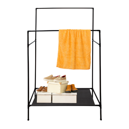 Cheqo® Kledingrek - Garderoberek Zwart - 80x43x147 cm - Metaal - Met Schap voor Schoenen