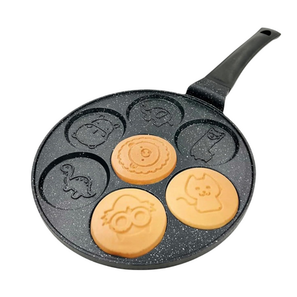 Cheqo® Pannenkoekenpan met Vormpjes - 7 Vakken - Cartoon Pancakes - 26.5 cm - Aluminium - Anti-aanbaklaag