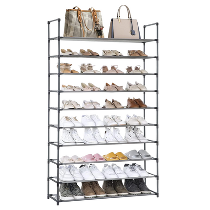Cheqo® Schoenenrek Metaal - Opbergsysteem voor Schoenen - Schoenenkast - 10 Laags - Voor 40 Paar Schoenen - Zwart - Waterafstotend