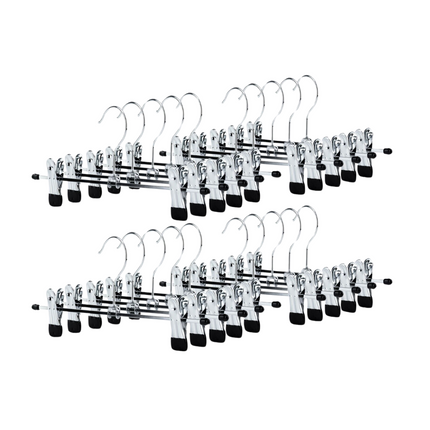 Cheqo® Broekhangers Met Knijpers - Metalen Kledinghanger – Kledingkast Organizer – Kleerhangers – Ruimtebesparende Broekhangers – Verstelbaar - Set van 20 Stuks - Mangaanstaal