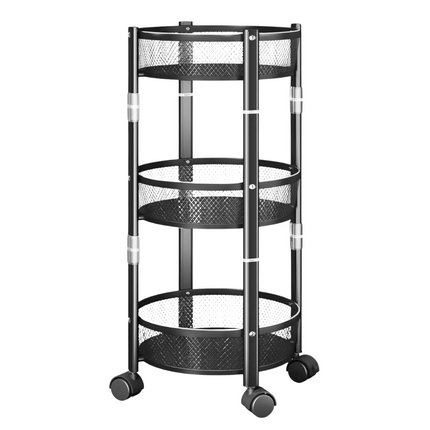 Cheqo® Keukentrolley op Wieltjes - Serveerwagen - Keukenrek - Keuken Trolley - Keukenorganizer - Zwart - Verrijdbaar 3-Laags Opbergrek - Staal - Opvouwbaar