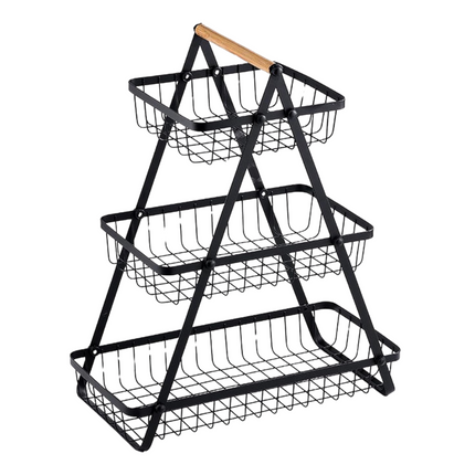 Cheqo® Fruitrek - Fruitmand - Fruitschaal - Keukenorganizer - Aanrecht Organizer - Keuken Bureau Organizers – Aardappelbak - Drie Lagen - Keukenopslag - 47 cm - Metaal en Hout