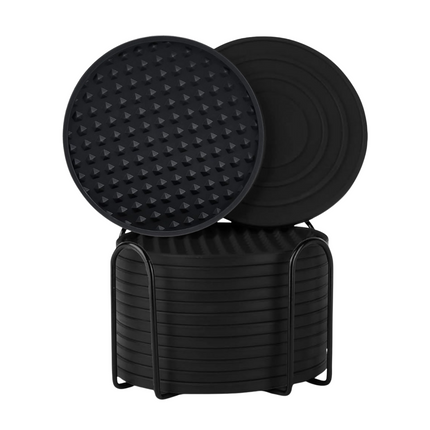 Cheqo® Siliconen Onderzetters met Houder - Anti-Slip Set van 12 - Met Houder - Waterbestendig - Onderzetters voor Glazen - 10 cm