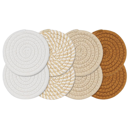 Cheqo® Katoenen Onderzetters met Houder - Set van 8 - Onderzettersset - Onderzetters voor glazen - Absorberend - Ronde Onderzetters 11 cm - Inclusief Houder