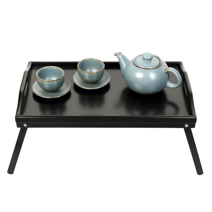 Cheqo® Bamboe Ontbijt op Bed Dienblad - Laptoptafel - Bedtafel - Zwart - Inklapbaar - 50x30 cm - Voor op Bed