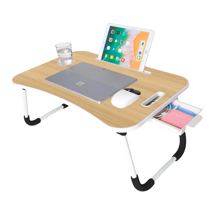 Cheqo® Stevige Bedtafel - Thuiswerken - Inklapbaar Schootbureau - Banktafel - Laptopstandaard - Laptoptafel - Ontbijt op Bed - Anti-slip - 60x40 cm - MDF Tafelblad - Met Bekerhouder