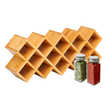 Cheqo® Bamboe Kruidenrek -  Kruidenpotjes Rek - Aanrecht Organizer - Kruidenrekje - 18 Glazen Potjes - Keukenorganizer met Labels en Stift