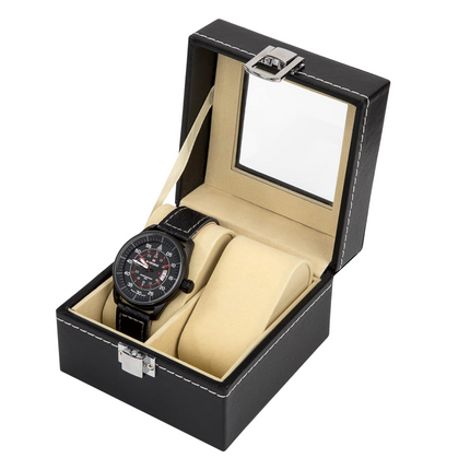 Cheqo® Horlogebox - Horlogedoos - Sieradendoos - Zwart - Luxe PU Kunstleer - Voor 2 Horloges - Met Venster