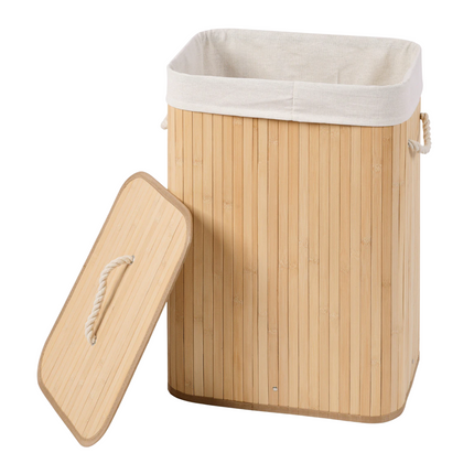 Cheqo® Bamboe Wasmand - Opvouwbaar Met Deksel - 72L - Naturel - Duurzaam Design - Wassorteerder met Waszak