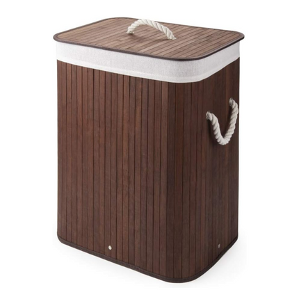 Cheqo® Bamboe Wasmand met Waszak - Opvouwbaar Met Deksel - Wassorteerder - 72L - Bruin