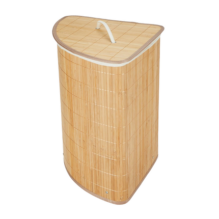 Cheqo® Bamboe Wasmand Hoekmodel - Wassorteerder met Waszak - 72L Opvouwbaar - Naturel met Deksel