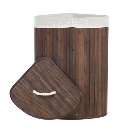 Cheqo® Bamboe Hoek Wasmand met Waszak - Bruin - 72L - Opvouwbaar met Deksel - Duurzaam en Stijlvol