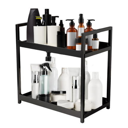 Cheqo® Aanrechtorganizer Zwart - Badkamerrek Kunststof - Compact Keukenrek - Badkamerrek - Keukenrek - Opbergrek - Metaal Frame