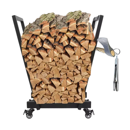 Cheqo® Verrijdbaar Houtrek - Metaal - Houtopslag 50 kg - Houtopslag - Brandhoutrek - Houtberging - Haardhoutopslag - Met Wielen