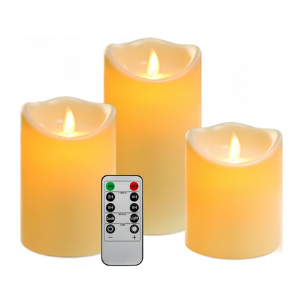 Cheqo® LED Kaarsen Set - Bewegende Vlam - Dimbaar en Ivoor - Inclusief Afstandsbediening
