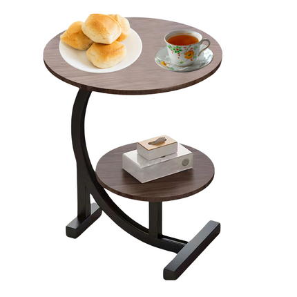 Cheqo® Bijzettafel Hout Metaal - Salontafel - Dubbel Tafelblad - Bruin - Moderne Sidetable Woonkamer