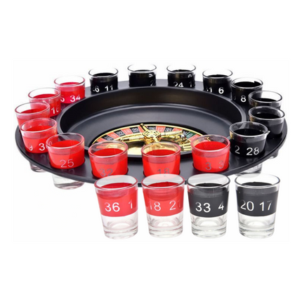 Cheqo® Drinkspel Roulette - 16 Shotglazen Set - Drankspel - Drankspelletje - Feestspel Accessoires - Diameter 30 cm