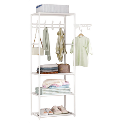 Cheqo® Metalen Kledingrek - Garderoberek - Kleerkast - Kleding Kast - Garderoberek - Kapstok - 3 Legplanken - Wit - 170 cm Hoog - Praktisch Opbergen