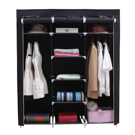 Cheqo® XXL Kledingkast - Opvouwbare Garderobekast - Campingkast - Slaapkamer Kast - Kleerkast - Zwart - Metalen Frame