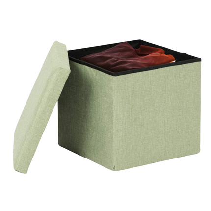 Cheqo® Opvouwbare Poef Met Opbergruimte - Groen - Opbergbox - Organizer - Voetenbankje - Hocker - MDF en Katoen