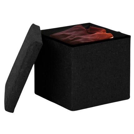 Cheqo® Opvouwbare Poef Met Opbergruimte - Zwart - Opbergbox - Organizer - Voetenbankje - Hocker - MDF en Katoen