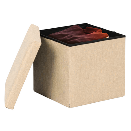 Cheqo® Opvouwbare Poef Met Opbergruimte - Beige - Opbergbox - Organizer - Voetenbankje - Hocker - MDF en Katoen