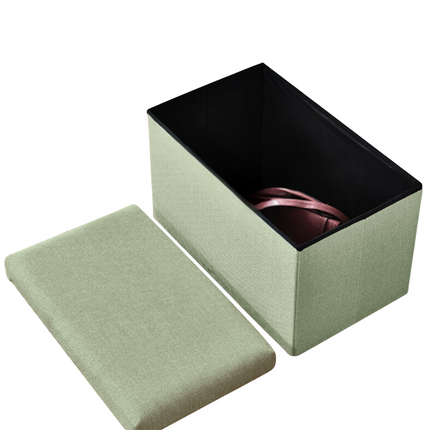 Cheqo® Opvouwbare Poef Met Opbergruimte - Groen - Grote Opbergbox - Organizer - Voetenbankje - Hocker - MDF en Katoen