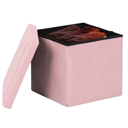 Cheqo® Opvouwbare Poef Met Opbergruimte - Roze - Opbergbox - Organizer - Voetenbankje - Hocker - MDF en Katoen