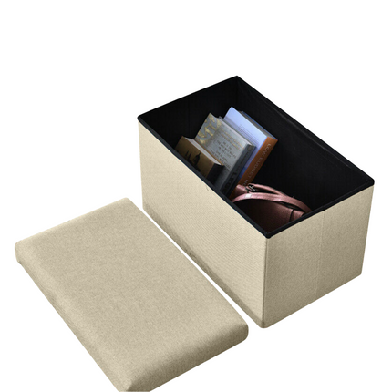 Cheqo® Opvouwbare Poef Met Opbergruimte - Beige - Grote Opbergbox - Organizer - Voetenbankje - Hocker - MDF en Katoen