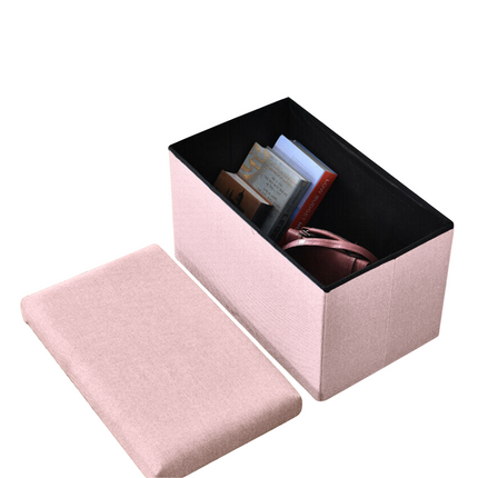 Cheqo® Opvouwbare Poef Met Opbergruimte - Roze - Grote Opbergbox - Organizer - Voetenbankje - Hocker - MDF en Katoen