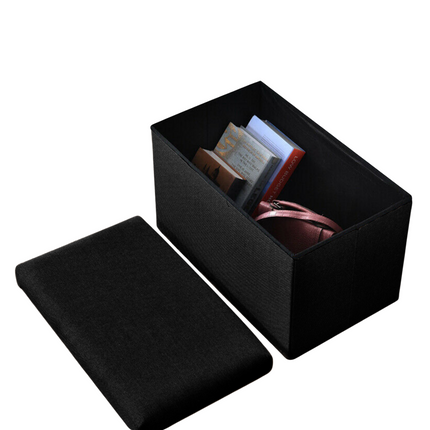 Cheqo® Opvouwbare Poef Met Opbergruimte - Zwart - Grote Opbergbox - Organizer - Voetenbankje - Hocker - MDF en Katoen