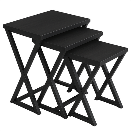 Cheqo® Moderne Bijzettafels Set - Salontafel Set - Tafelset - Bijzet Tafel Set - Bijzettafel Zwart Metaal & MDF - X Design - 3 Stuks