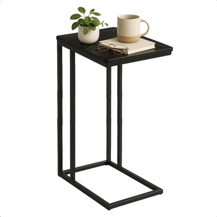 Cheqo® Bijzettafel - Bedtafel - Laptoptafel - Banktafel - Bijzettafeltje - Salontafel - Bijzet Tafel - Metaal - Marmeren MDF Tafelblad - Kleine Moderne Tafel - Zwart