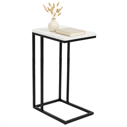 Cheqo® Bijzettafel - Bedtafel - Laptoptafel - Banktafel - Bijzettafeltje - Salontafel - Bijzet Tafel - Metaal - Marmeren MDF Tafelblad - Kleine Moderne Tafel - Wit