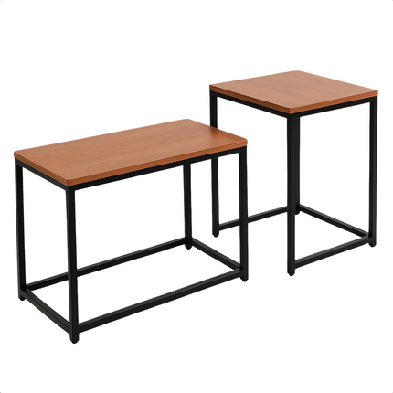 Cheqo® Industriële Bijzettafels Set - Bijzettafel Set - Bijzet Tafel - Salontafel Industrieel - Verstelbaar & In Elkaar Schuifbaar - MDF & Metaal