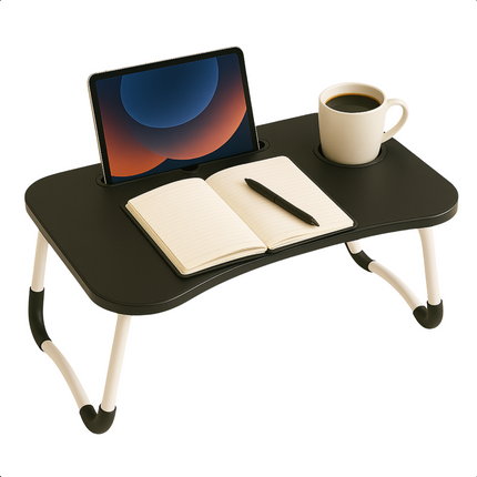 Cheqo® Opklapbare Laptoptafel - Ontbijt op Bed Tafel - Bedtafel met Tablethouder - Bank Tafeltje - Ontbijttafeltje - Banktafel - Zwart