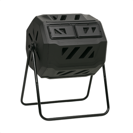 Cheqo® Compostmolen 160L - Compost Molen - Compost Vat - Compostbak - Composter - Compostvat - Roterend Tuin Compostsysteem - Kunststof & Metaal - 360 Graden Ventilatie