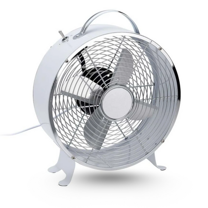 Cheqo® Robuuste Metalen Tafelventilator - Ventilator - Fan - 25W - 2 Snelheden - Ø 26cm - Wit - Met Draaggreep - Gewicht 1.9kg