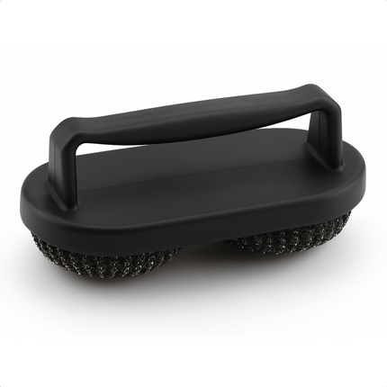 Cheqo® BBQ Borstel - Barbecue Borstel - Schoonmaakborstel - Krabber - Onmisbaar - Groot Handvat - 2 Ronde Borstels - 19x10x8cm
