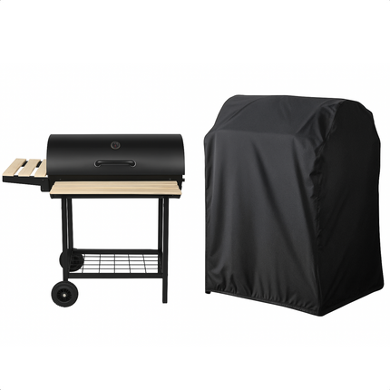 Cheqo® Afdekhoes BBQ - Cilindervormige BBQ - Barbecue Hoes - 95x60xh85cm - Zwart - Polyester - Incl. Opbergzak met Rits