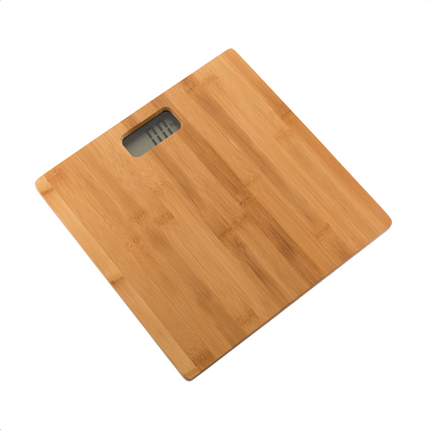 Cheqo® Bamboe Personenweegschaal - Digitale Weegschaal 30x30 - Maximaal 180 kg - Natuurlijke Houten Afwerking