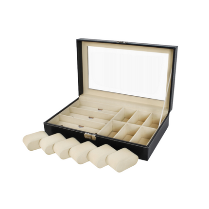 Cheqo® Luxe Horlogedoos - Horloge Etui - Opbergdoos voor 6 Horloges en 3 Brillen - Brillendoos