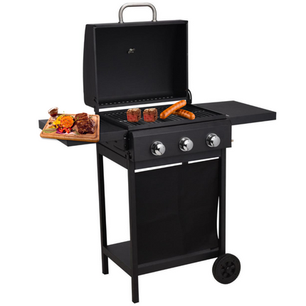 Cheqo® Gas Barbecue met Branders - BQQ -  106 x 53 x H102 cm - Buitenkeuken Verrijdbaar - 2 Zijtafels - Thermometer - Gepoedercoat Metaal - 14.7 kg - Zonder Slang & Drukregelaar