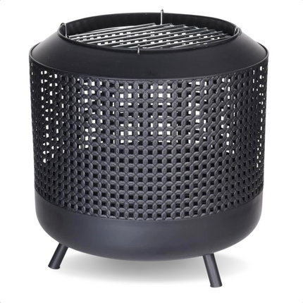 Cheqo® 2-in-1 Vuurkorf met BBQ Rooster - Barbecue - Terrashaard - Houtkachel - Tuinhaard - Terrasverwarming - Vuurkorf - Zwart - Inclusief Rooster - 51cm Hoog - 50cm Diameter