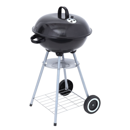 Cheqo® Kogelbarbecue op Wielen - Barbecue - BBQ - Kogelgrill - Houtskoolbarbecue - 46cm Diameter - 78cm Hoogte - 70cm Kookhoogte - Gepoedercoat - Verrijdbaar - Met Voorraadrek - Handgreep - Zwart