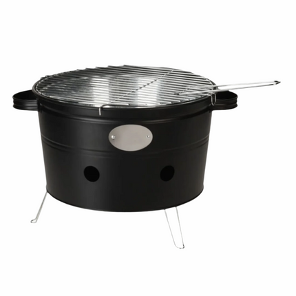 Cheqo® Draagbare Barbecue - Camping Grill - BBQ - Ø300mm-345mm, 200mm Hoog - 2 Handvaten - Mat Zwart - Voor Park, Strand, Balkon